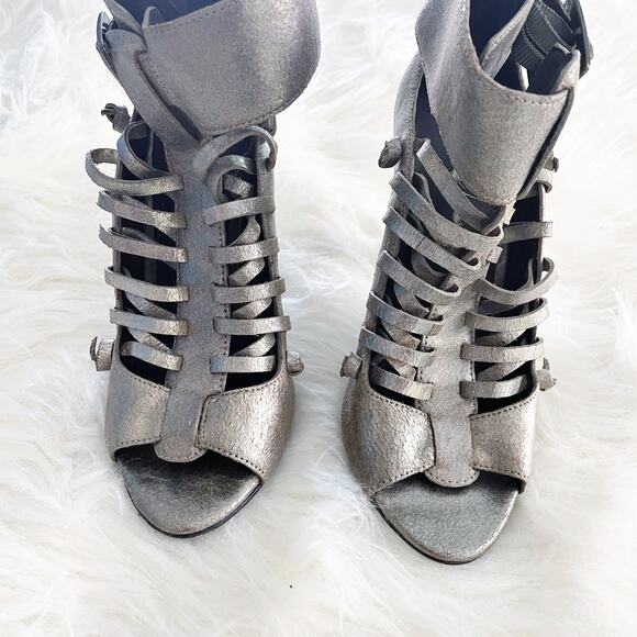 Elizabeth and James Luella Metallic Pewter Heeled Sandals - Picture 2 of 7